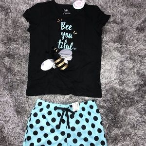 Bundle of 2 Justice girls 2 piece bumblebee and panda pajama sets